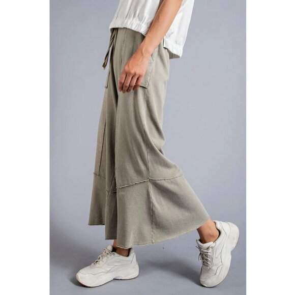 easel Sz. S Sage Feeling Good 100% Cotton Washed Terry Wide Leg Pants - Picture 3 of 16